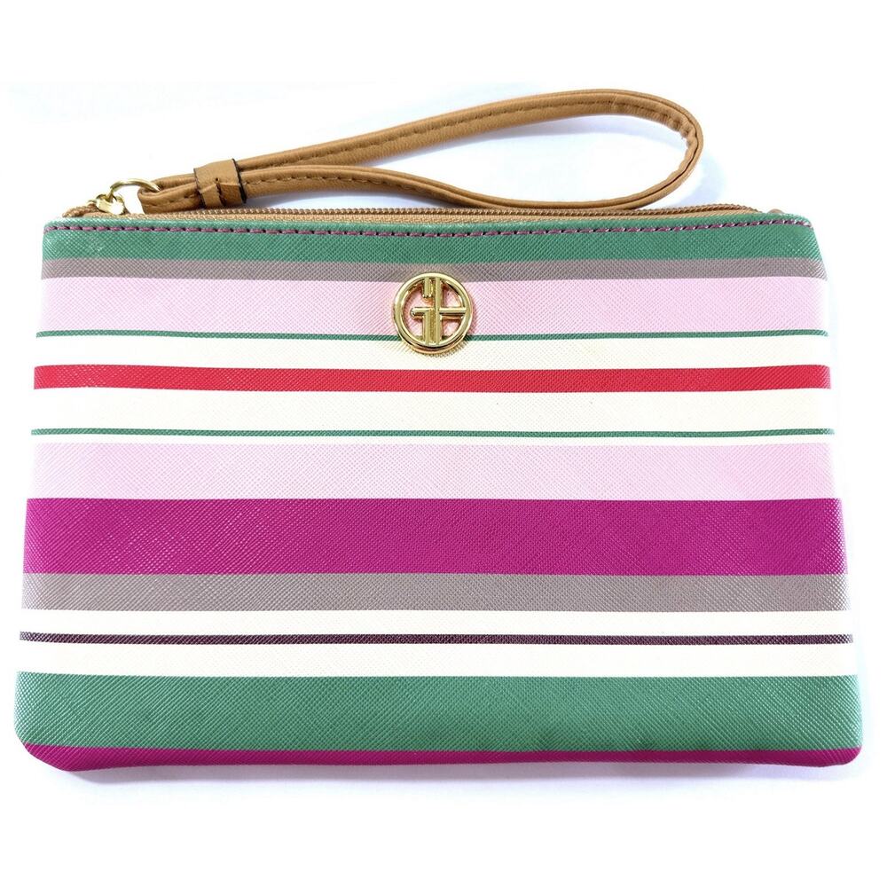 Giani Bernini Striped Wristlet Clutch Bag Multicolor Faux Leather 8x5.5” - Picture 3 of 7